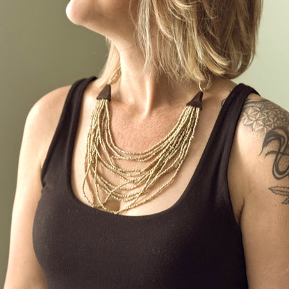 Short Multi-Strand Necklace with Wood Detail