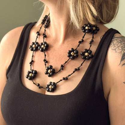 Wooden Ball Flower Necklace