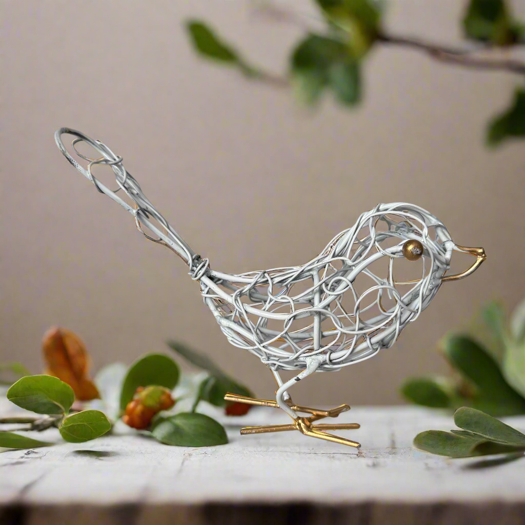 Oiseau en fil de fer - Blanc