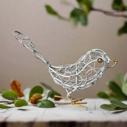 Oiseau en fil de fer - Blanc