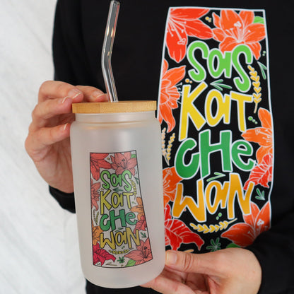Saskatchewan Grow Where You Are Planted Frosted Glass Can with Bamboo Lid