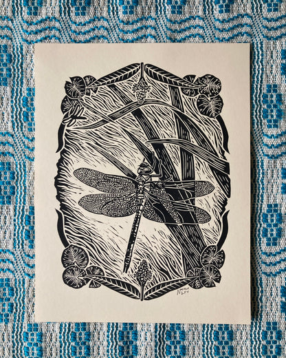 'Green Darner Dragonfly' lino print
