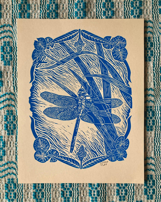 'Green Darner Dragonfly' lino print