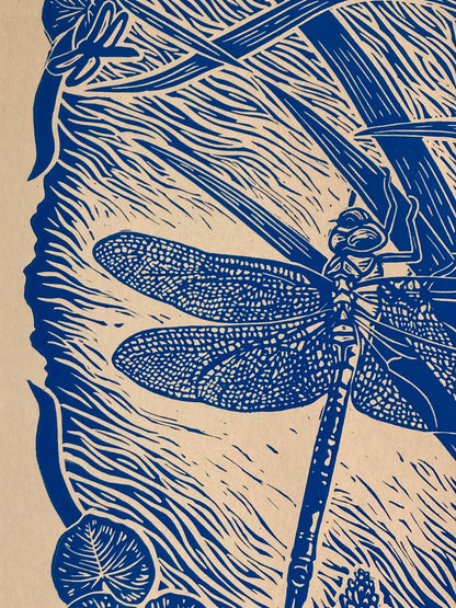 'Green Darner Dragonfly' lino print