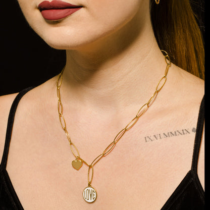 EMMA Retro LOVE Scripted Pendant on a Contemporary Chain Linked Necklace