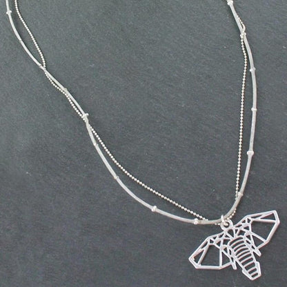 Double Strand Necklace With Elephant Pendant In Silver Plate