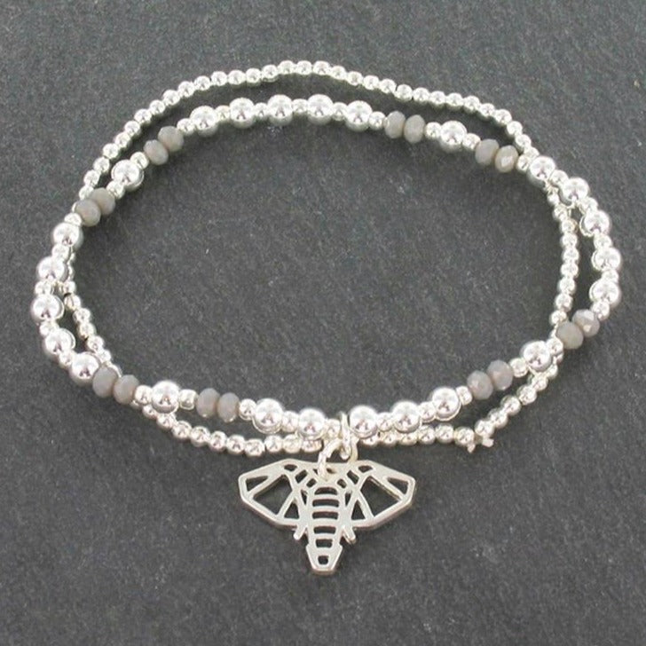 Bracelet double rang avec pendentif éléphant en plaqué argent