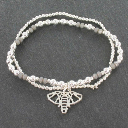 Bracelet double rang avec pendentif éléphant en plaqué argent