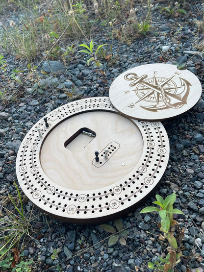 2-Player Round Cribbage Board with Peg Storage
