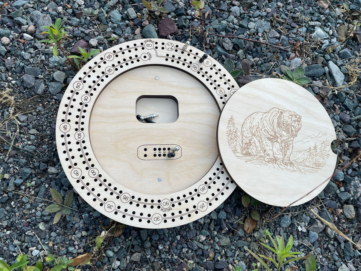 2-Player Round Cribbage Board with Peg Storage