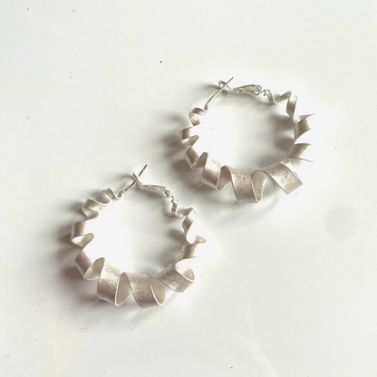 Spiral Hoop Stud Earrings - Silver Plate