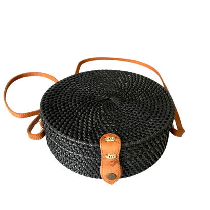 Sac à main rond en rotin - Noir