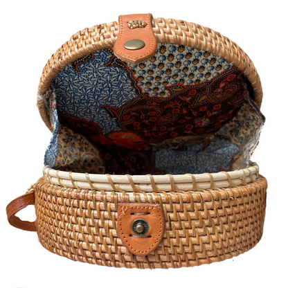 Round Rattan Purse - White
