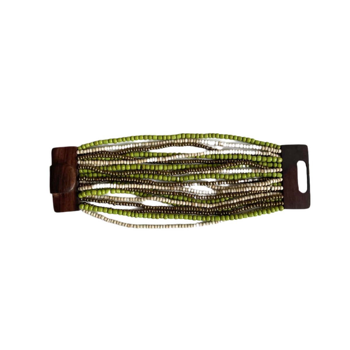 Bracelet perles mélangées avec fermoir en bois
