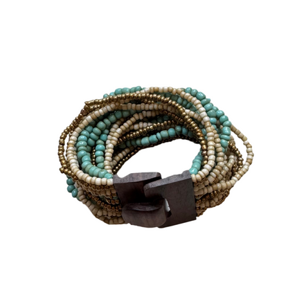 Bracelet perles mélangées avec fermoir en bois
