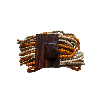 Bracelet perles mélangées avec fermoir en bois