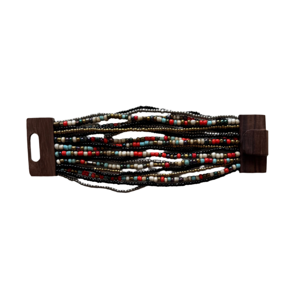 Bracelet perles mélangées avec fermoir en bois