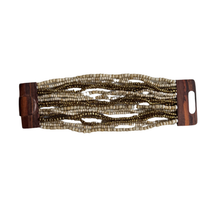 Bracelet perles mélangées avec fermoir en bois