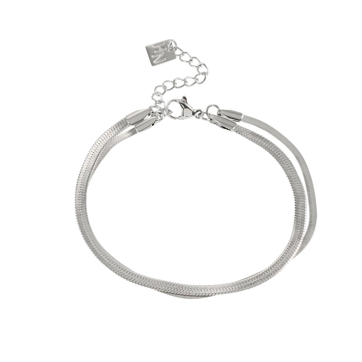 INESE Silver (White Gold): Snake-Skin Textured 2-Layer Bracelet