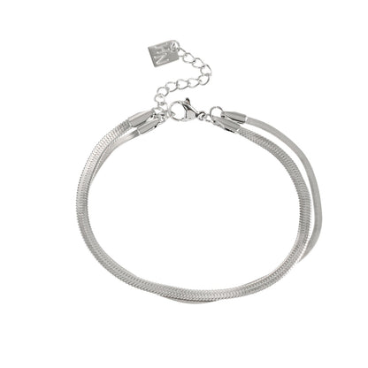 INESE Silver (White Gold): Snake-Skin Textured 2-Layer Bracelet