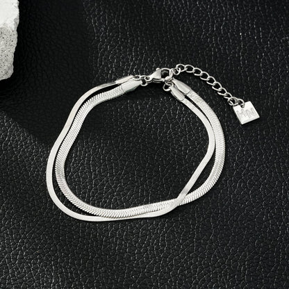 INESE Silver (White Gold): Snake-Skin Textured 2-Layer Bracelet