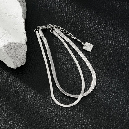 INESE Silver (White Gold): Snake-Skin Textured 2-Layer Bracelet