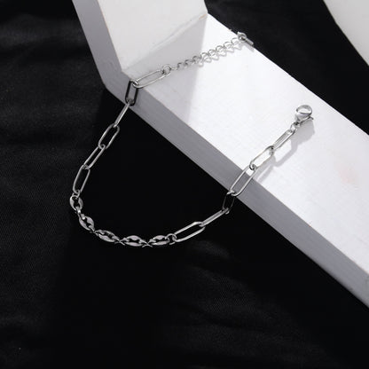 IZARA Silver (White Gold):  Paperclip & Oval Bead Chain Bracelet – Modern Minimal Statement Jewellery