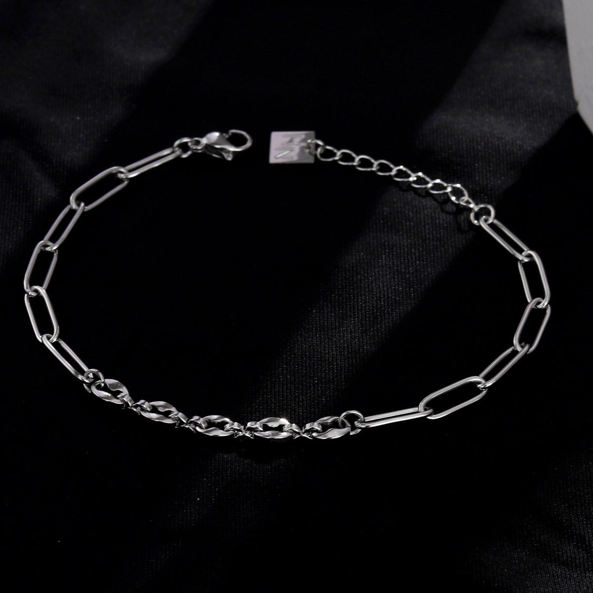 IZARA Silver (White Gold):  Paperclip & Oval Bead Chain Bracelet – Modern Minimal Statement Jewellery