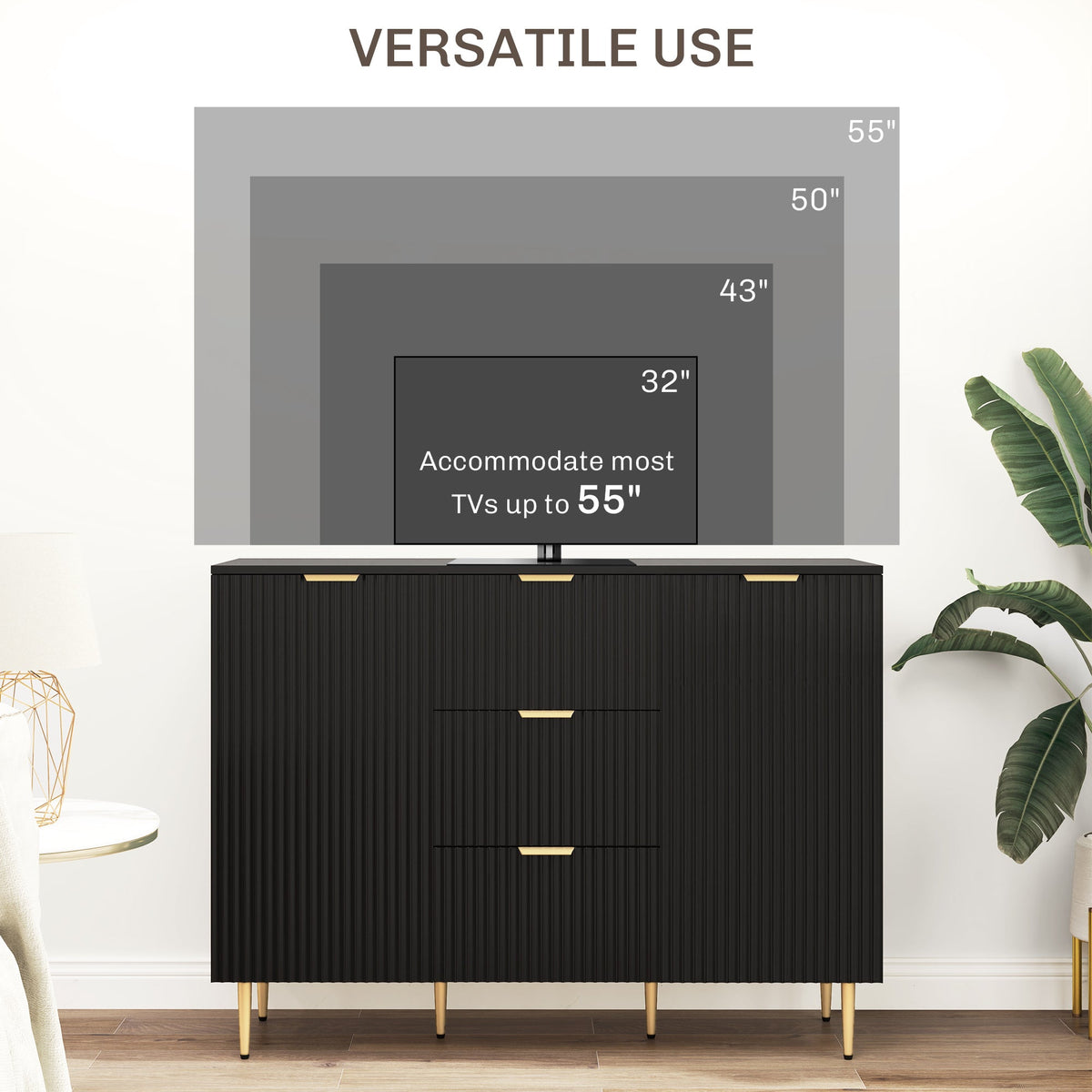 Buffet de cuisine moderne/Meuble de rangement pour couloir Ellis avec 3 tiroirs – Noir