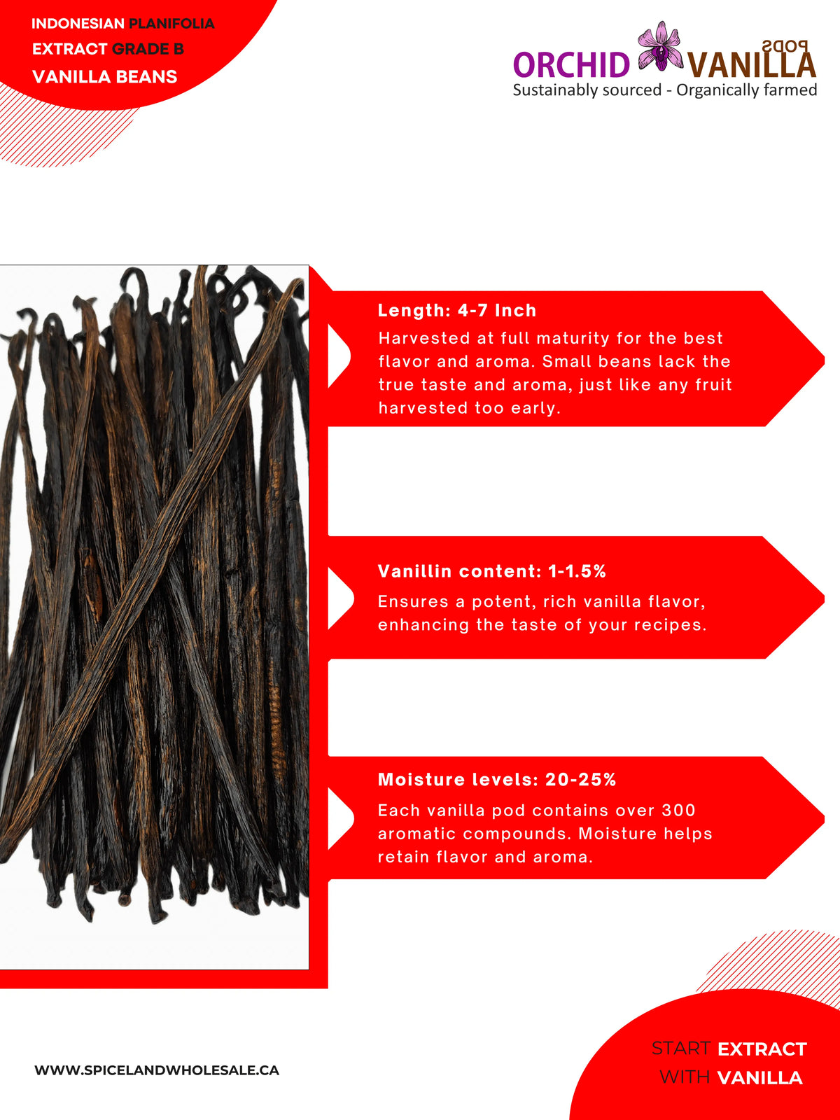 Indonesian Vanilla Beans (Sumatra) Planifolia Extract Grade-B<br>For Extract Making<br>By Pound