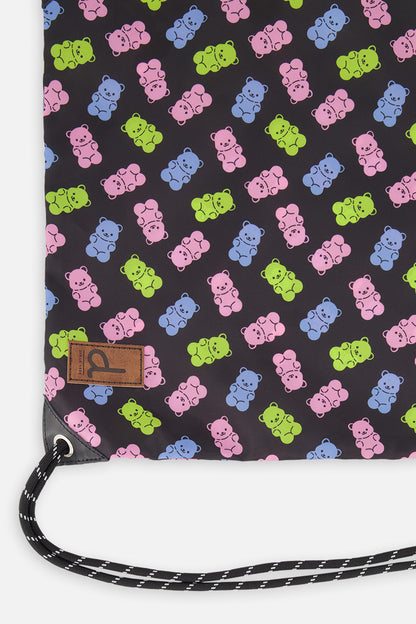 Drawstring Bag Black Printed Gummy Bears