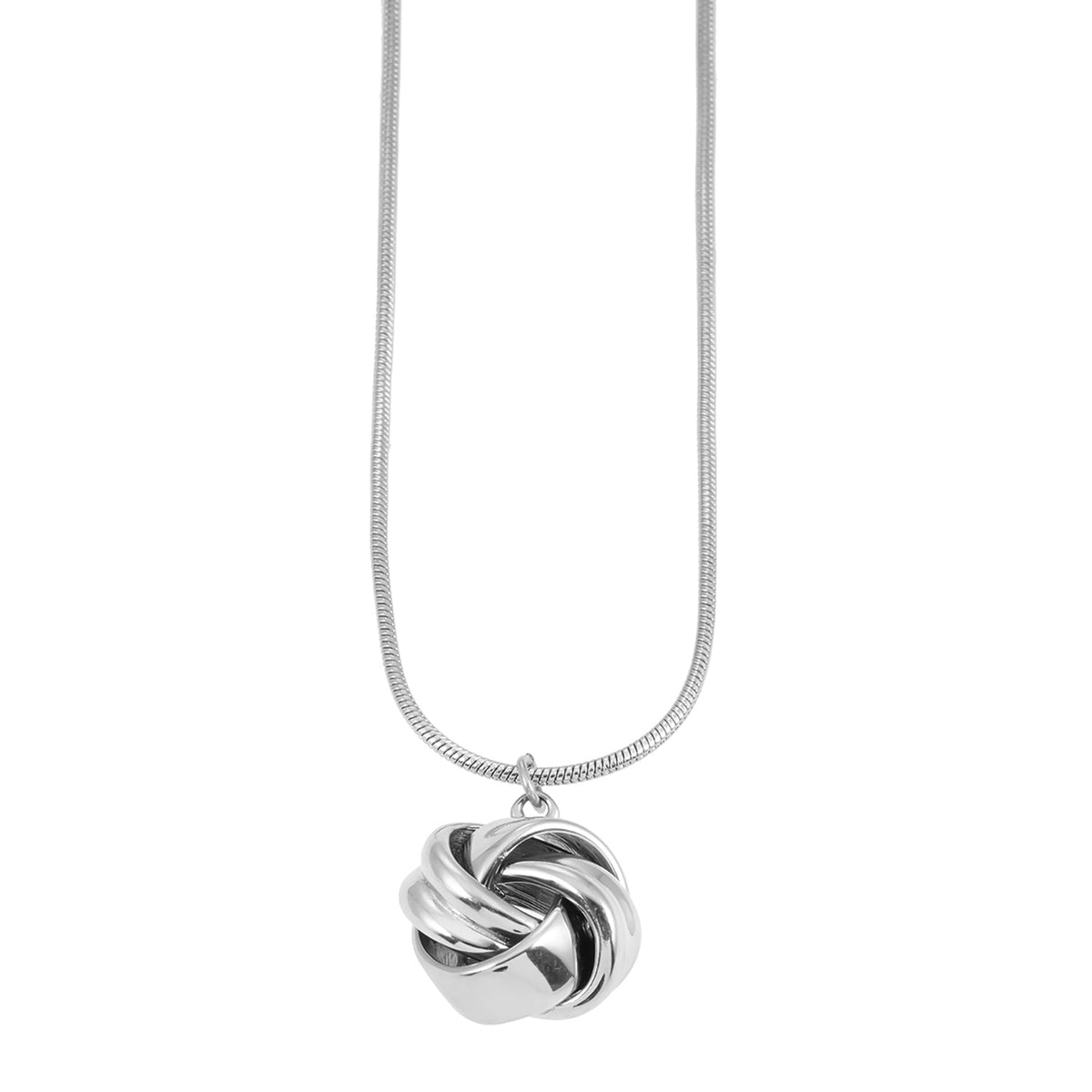 Style JASPUR : Collier chaîne serpent avec pendentif nœud d'amour en or blanc (ton argent)