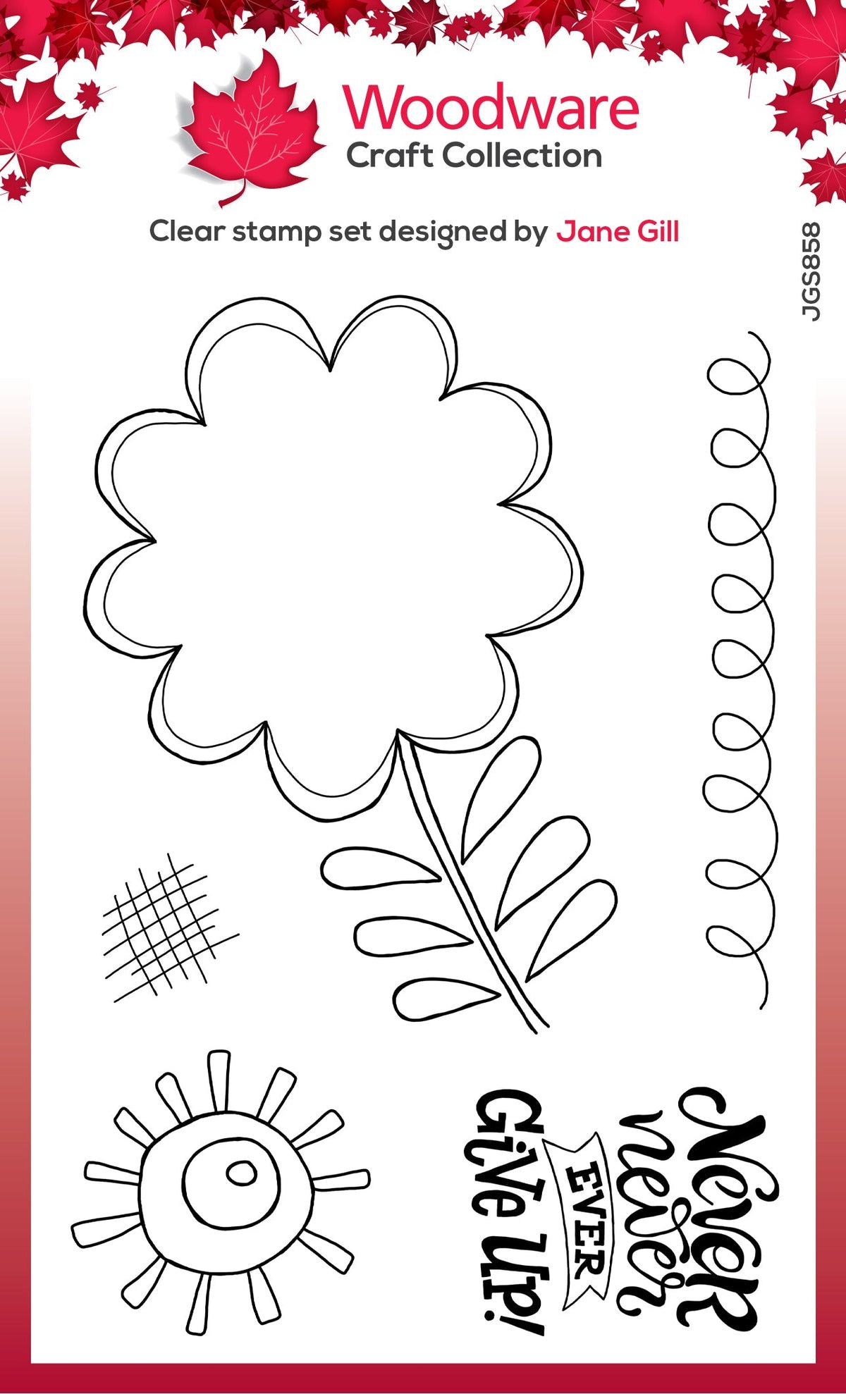 Woodware Clear Singles Petal Doodles Never Give Up 4 in x 6 in Stamp Set