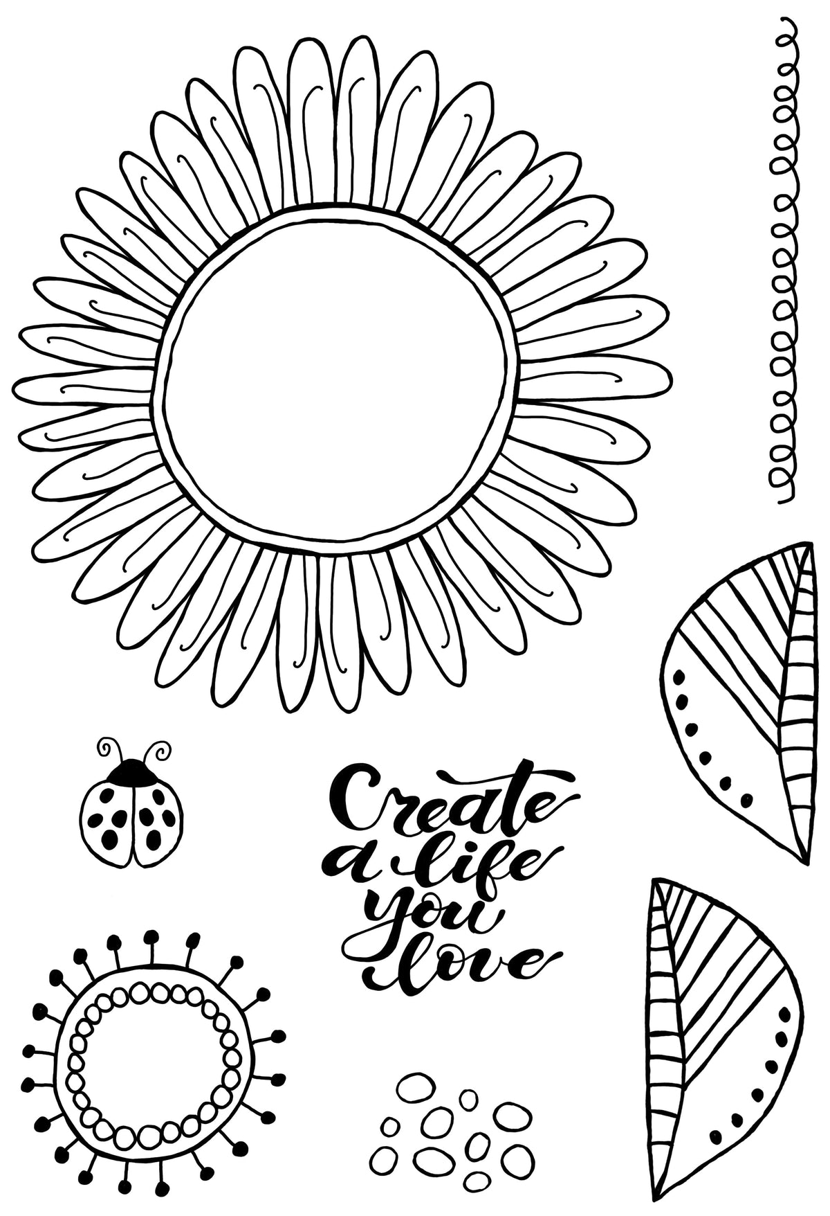 Tampon en caoutchouc Woodware Clear Singles Petal Doodles Live Life 10,16 cm x 15,24 cm