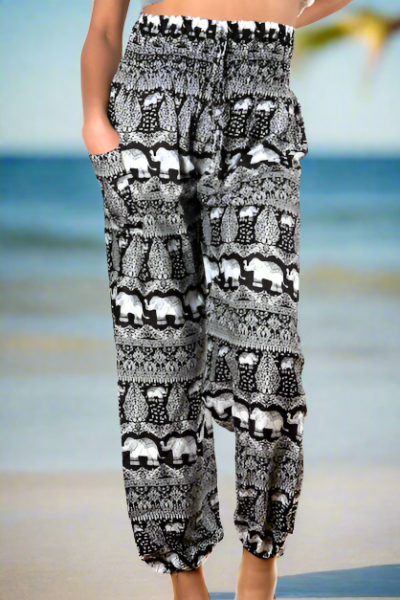 Black & White Elephant Bali Pants