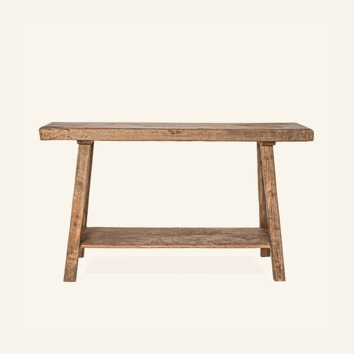 Console artisan en teck recyclé avec tablette
