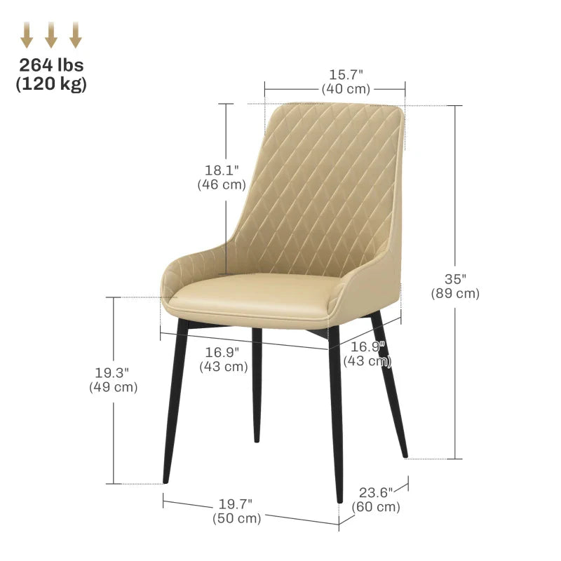 Blake Modern Dining Chairs with Diamond Tufting and Steel Legs-Set of 2-Khaki