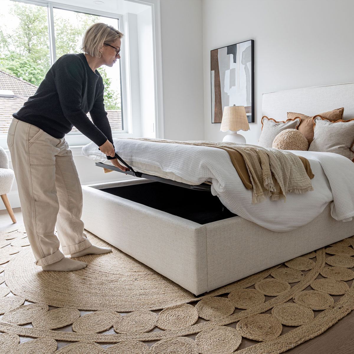 Lit plateforme de rangement Watkins – Crème