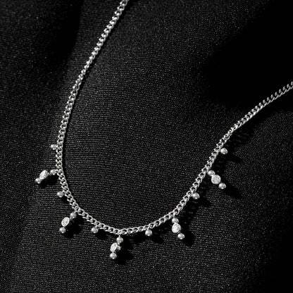 Style KALPI: Zirconia & Ball-Beaded Chain Necklace in Silver