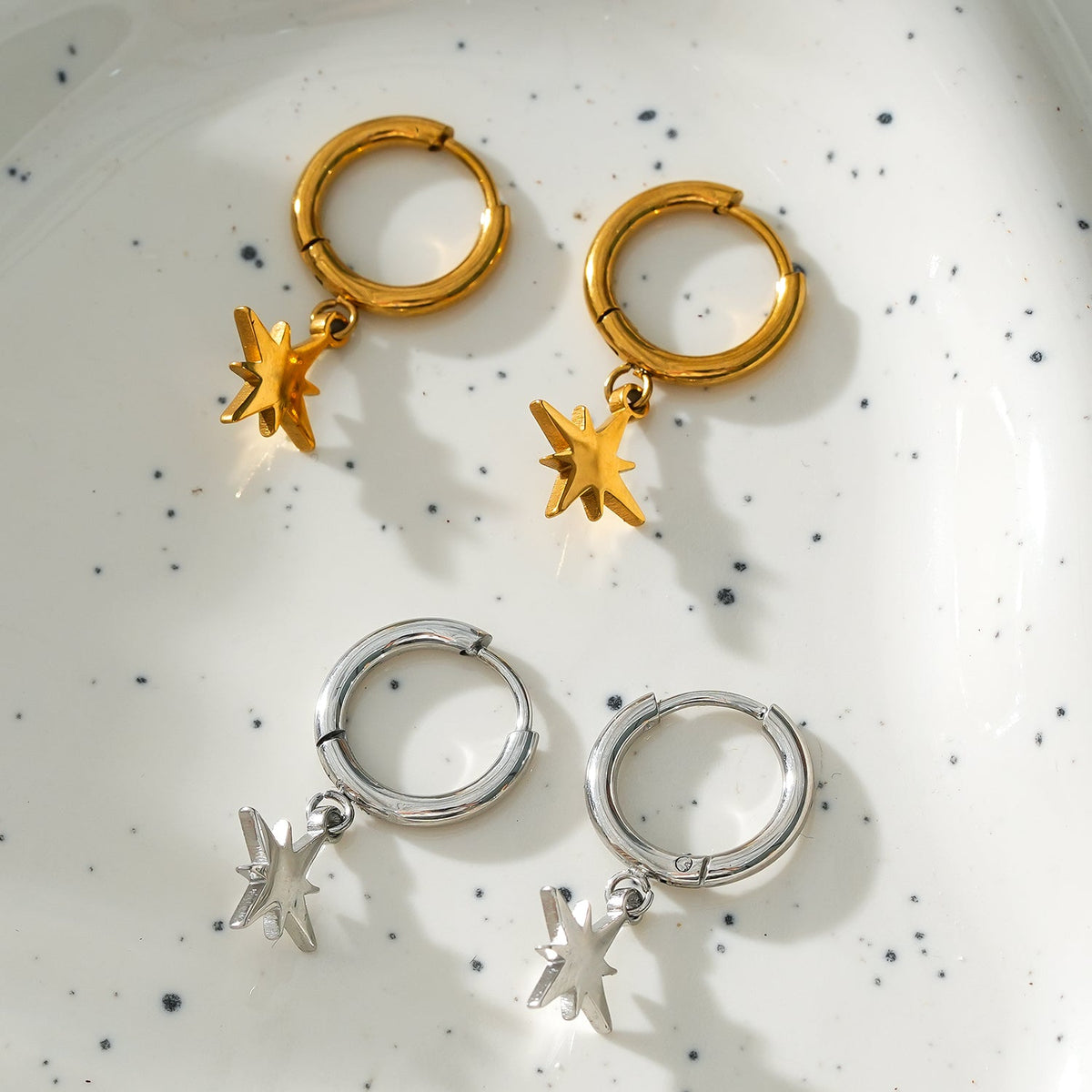 KAYLIN Silver: Mini Hoops with Star Charm Earrings