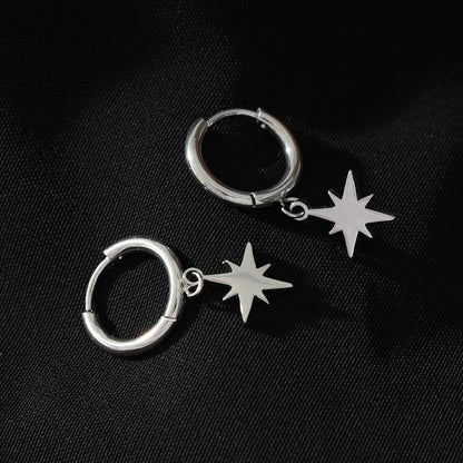 KAYLIN Silver: Mini Hoops with Star Charm Earrings
