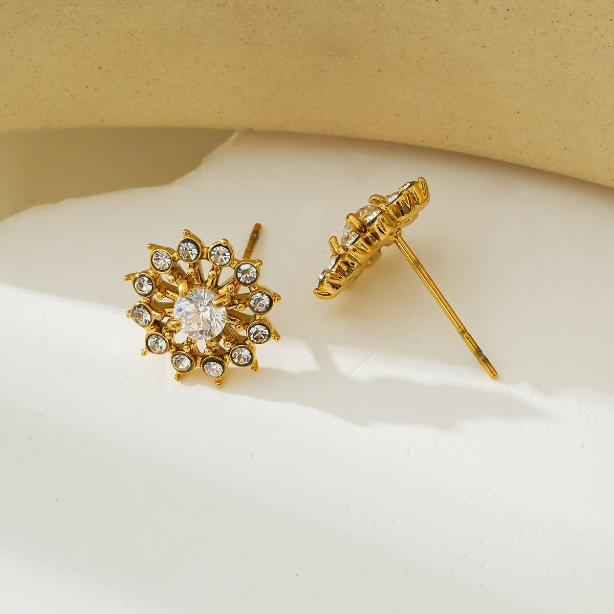 KERELA Gold: Shimmering Star Zirconia (CZ) Stud Earrings