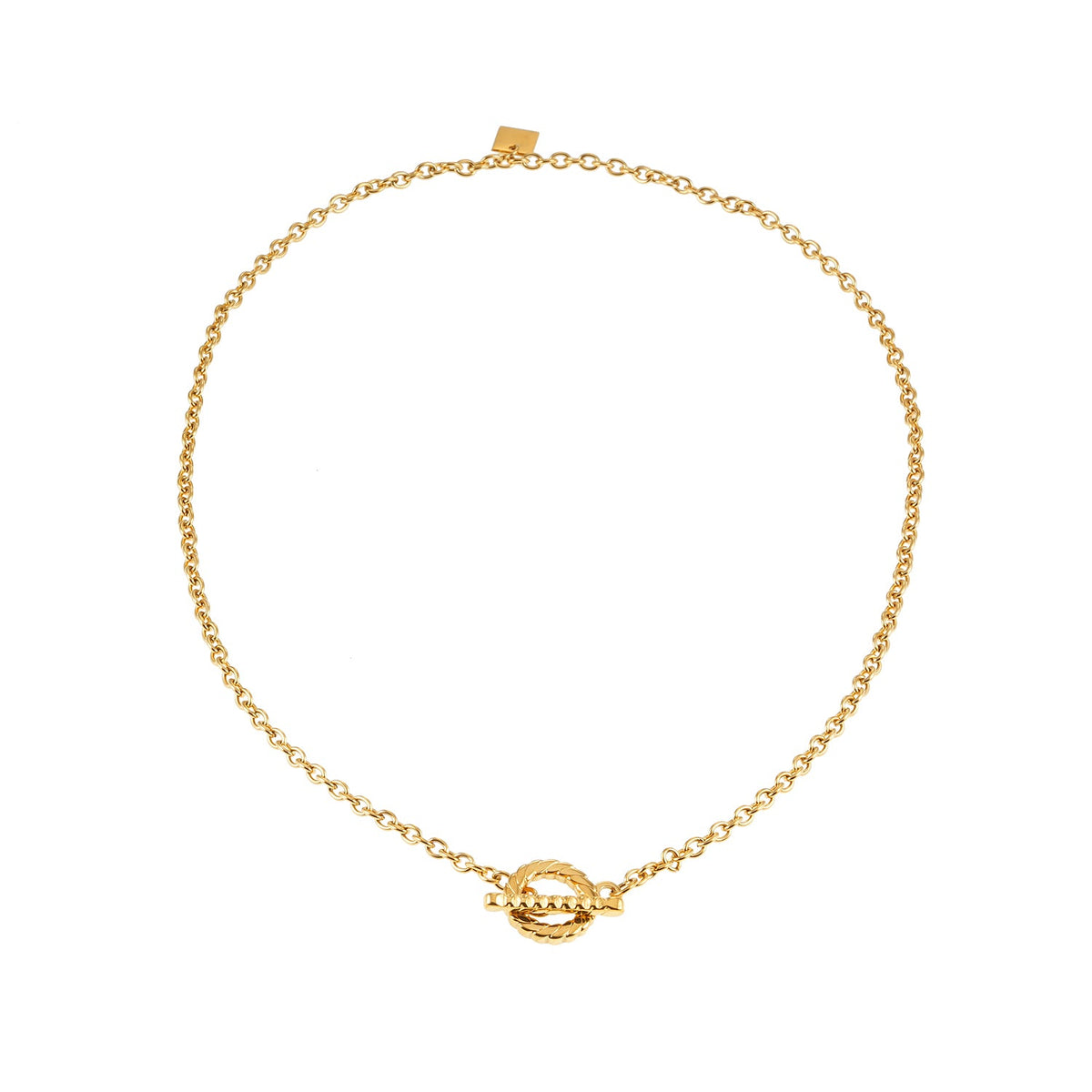 KETCHIGAN Gold: Classic Chain with Textured T-Bar & Ring Pendant Necklace