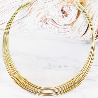 Multi Strand Wire Metal Collar Necklace - Gold Colour
