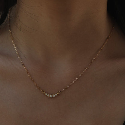 KIMI Beaded Gold Chain with Dainty Pavé-Set Zirconia Pendant