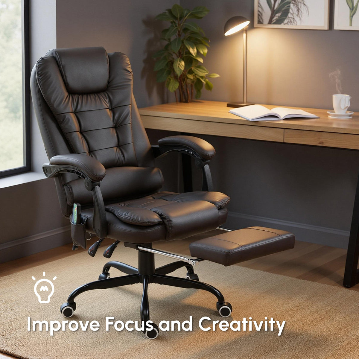 Declan Executive Office Chair with 7-Point Massage and Reclining Features-Brown