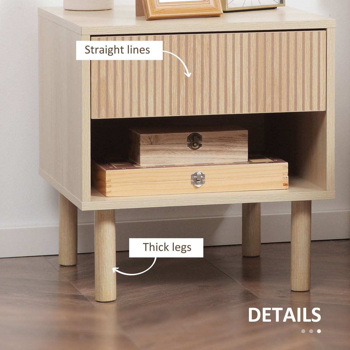Laura Set of 2 Modern Nightstand with Drawer and Open Shelf-Natural Wood
