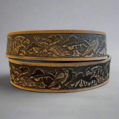 Ceinture Keldon en cuir grainé pour homme, boucle amovible avec aigle gaufré