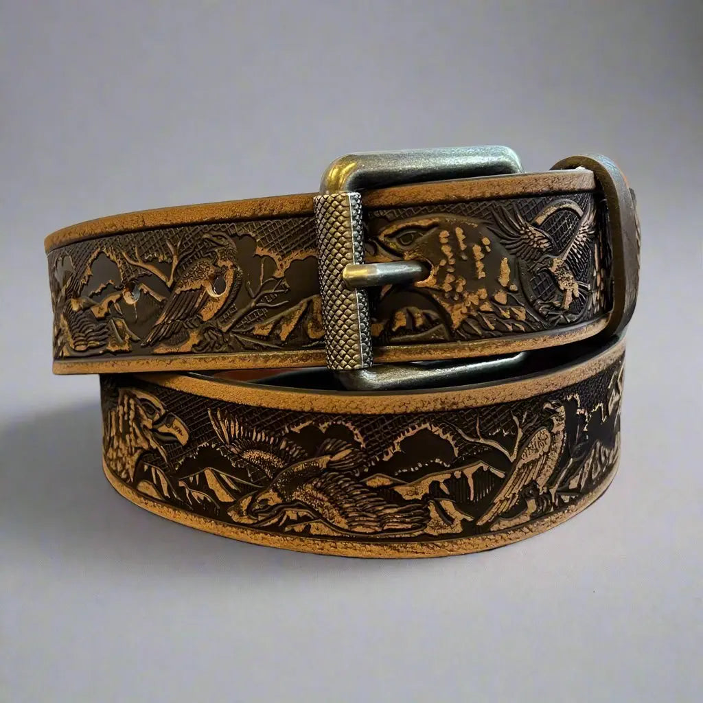 Ceinture Keldon en cuir grainé pour homme, boucle amovible avec aigle gaufré