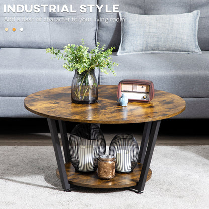 Matt Round Coffee Table with Storage Shelf-Rustic Brown